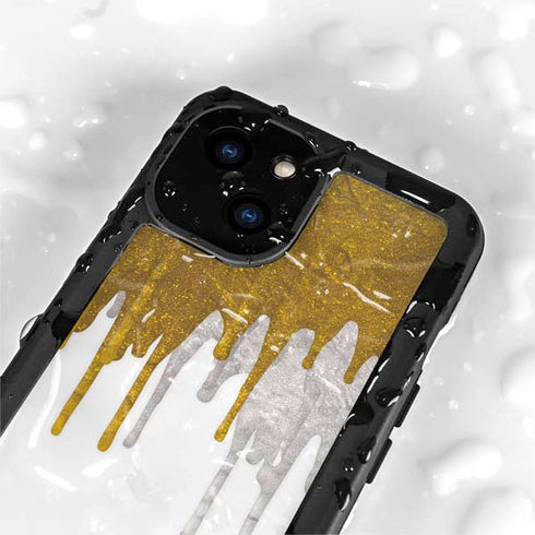 Paint Splatter Gold iPhone 15 Waterproof Case